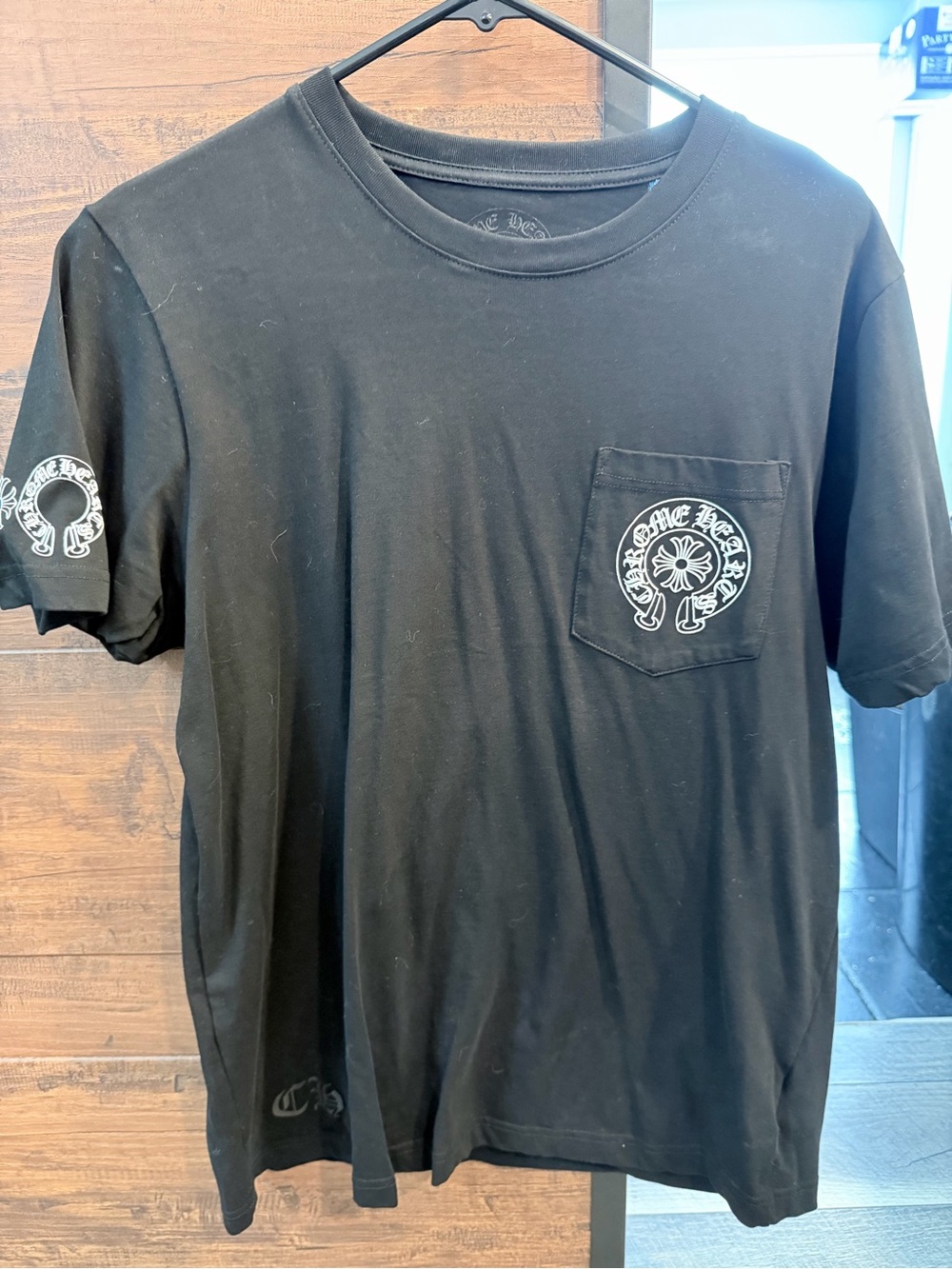 Chrome Hearts Black Short-Sleeve Pocket Tee with White Logo